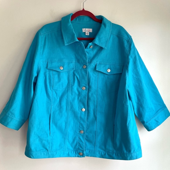 Denim&Co Jackets & Blazers - D & Co Turquoise Blue 3/4 Sleeve Denim Jacket Size 1X